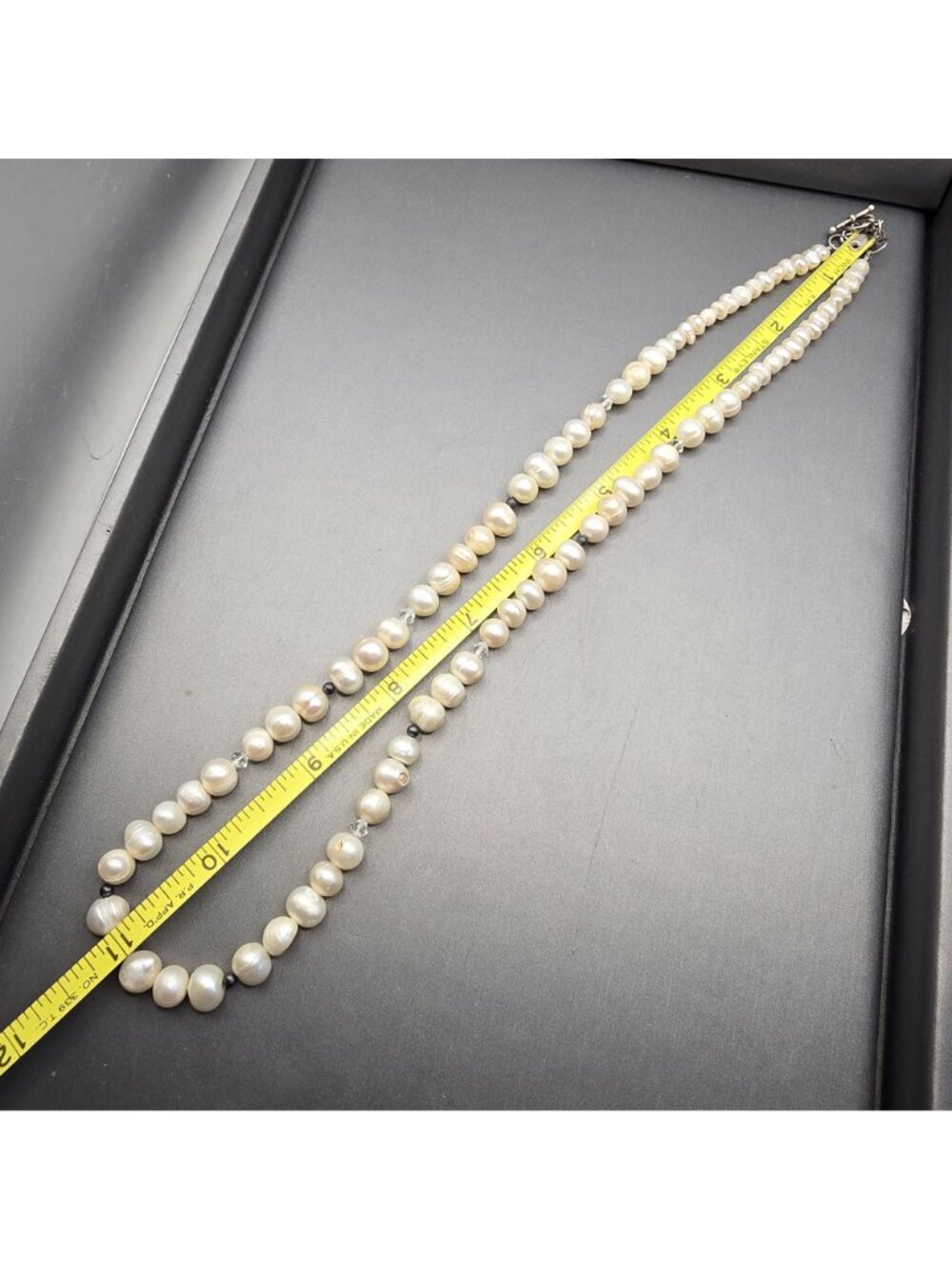 VTG White Graduated Baroque Pearl Necklace 22" Sterling Toggle Crystal Accents - Picture 8 of 13